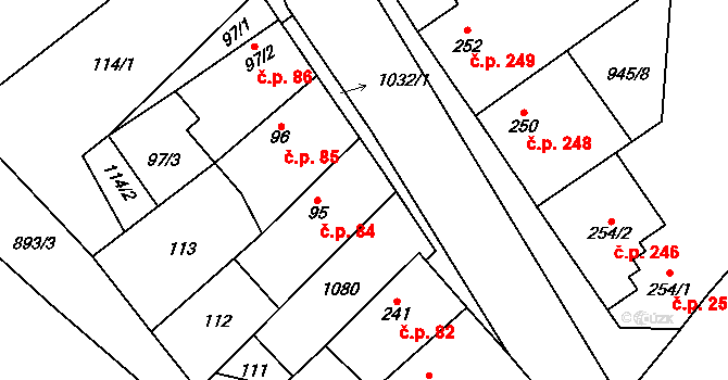 Smidary 84 na parcele st. 95 v KÚ Smidary, Katastrální mapa