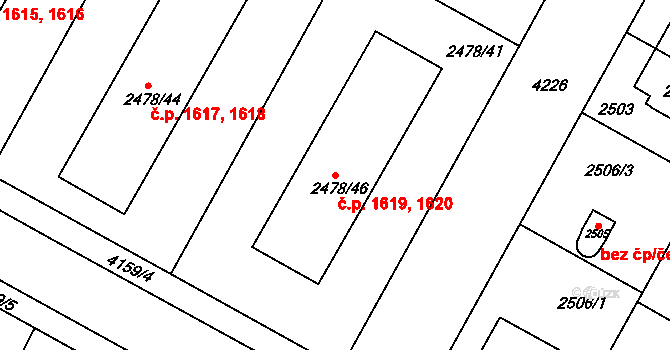 Roudnice nad Labem 1619,1620 na parcele st. 2478/46 v KÚ Roudnice nad Labem, Katastrální mapa