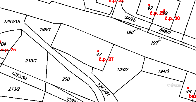 Sklené 27 na parcele st. 47 v KÚ Sklené u Svitav, Katastrální mapa