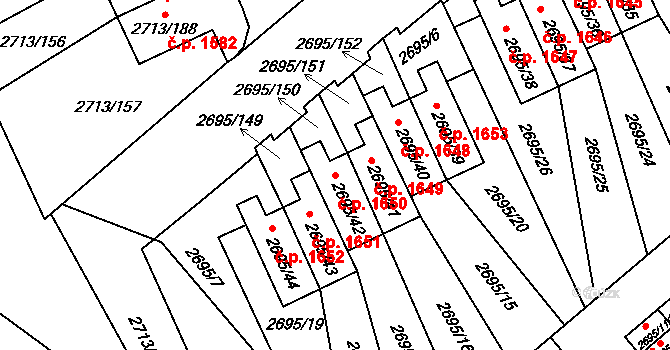 Pelhřimov 1650 na parcele st. 2695/42 v KÚ Pelhřimov, Katastrální mapa