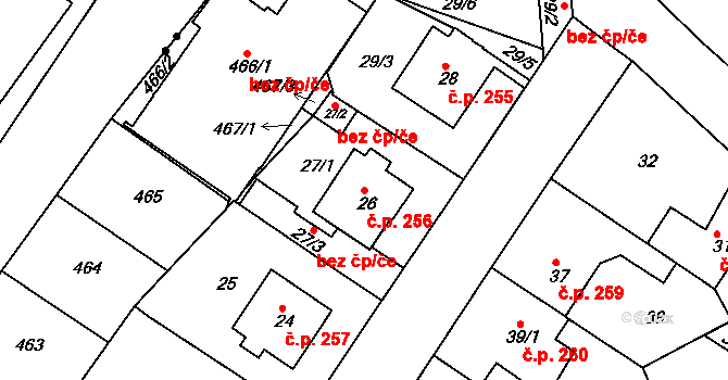 Prosetice 256, Teplice na parcele st. 26 v KÚ Prosetice, Katastrální mapa