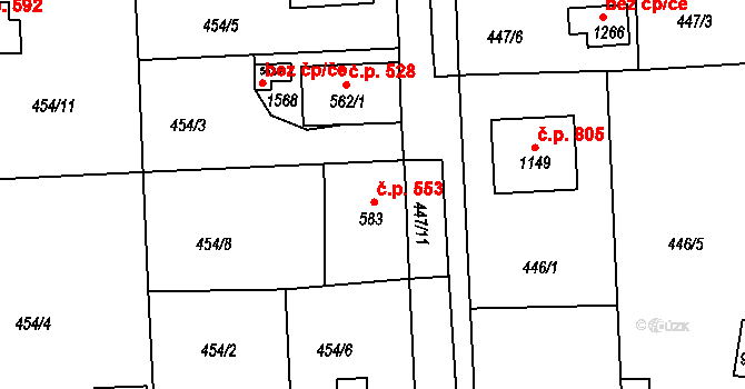Blovice 553 na parcele st. 583 v KÚ Blovice, Katastrální mapa