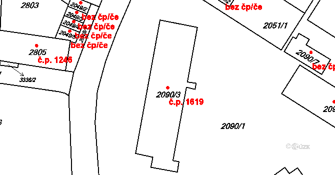 Sokolov 1619 na parcele st. 2090/3 v KÚ Sokolov, Katastrální mapa