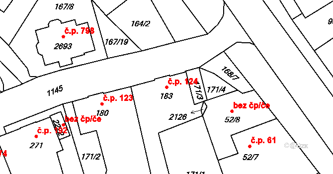 Úšovice 124, Mariánské Lázně na parcele st. 183 v KÚ Úšovice, Katastrální mapa