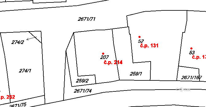 Černilov 214 na parcele st. 207 v KÚ Černilov, Katastrální mapa