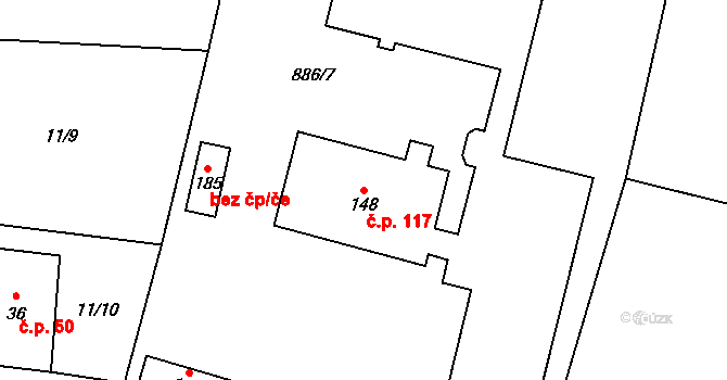 Zavidov 117 na parcele st. 148 v KÚ Zavidov, Katastrální mapa