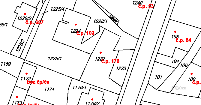 Jablůnka 170 na parcele st. 1222 v KÚ Jablůnka, Katastrální mapa