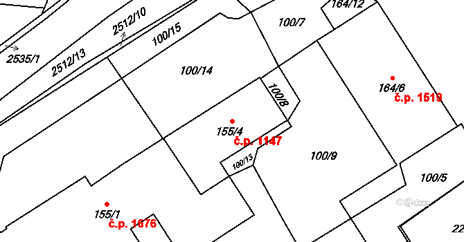 Radotín 1147, Praha na parcele st. 155/4 v KÚ Radotín, Katastrální mapa