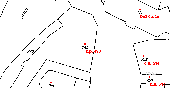 Malá Strana 493, Praha na parcele st. 769 v KÚ Malá Strana, Katastrální mapa