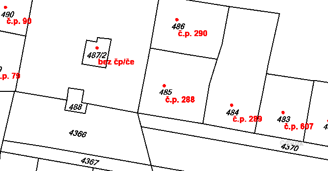 Žižkov 288, Praha na parcele st. 485 v KÚ Žižkov, Katastrální mapa
