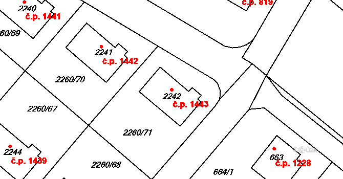 Rumburk 1 1443, Rumburk na parcele st. 2242 v KÚ Rumburk, Katastrální mapa