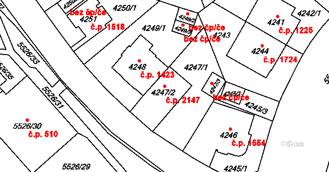 Východní Předměstí 2147, Plzeň na parcele st. 4247/2 v KÚ Plzeň, Katastrální mapa