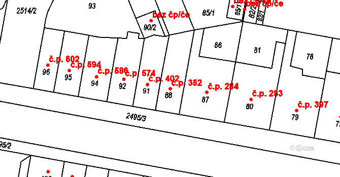 Skvrňany 352, Plzeň na parcele st. 88 v KÚ Skvrňany, Katastrální mapa