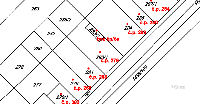 Troubsko 279 na parcele st. 283/1 v KÚ Troubsko, Katastrální mapa