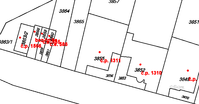 Město 1311, Havířov na parcele st. 3855 v KÚ Havířov-město, Katastrální mapa