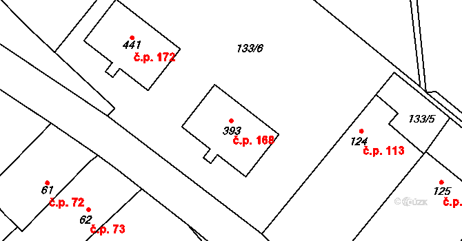 Kozojedy 168 na parcele st. 393 v KÚ Kozojedy u Kostelce nad Černými Lesy, Katastrální mapa