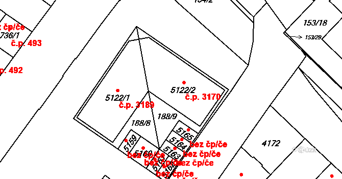 Břeclav 3170 na parcele st. 5122/2 v KÚ Břeclav, Katastrální mapa