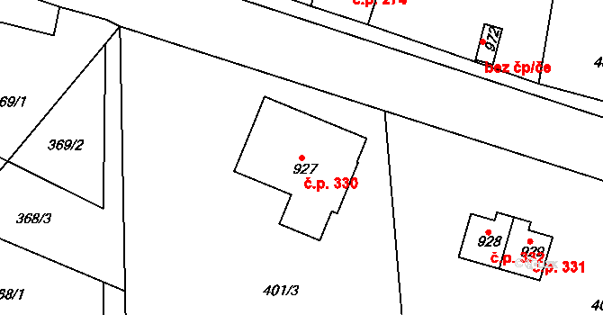 Albrechtice v Jizerských horách 330 na parcele st. 927 v KÚ Albrechtice v Jizerských horách, Katastrální mapa