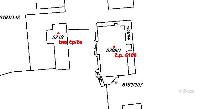 Jihlava 5100 na parcele st. 6209/1 v KÚ Jihlava, Katastrální mapa