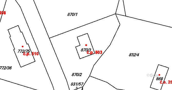 Štěnovice 503 na parcele st. 870/3 v KÚ Štěnovice, Katastrální mapa