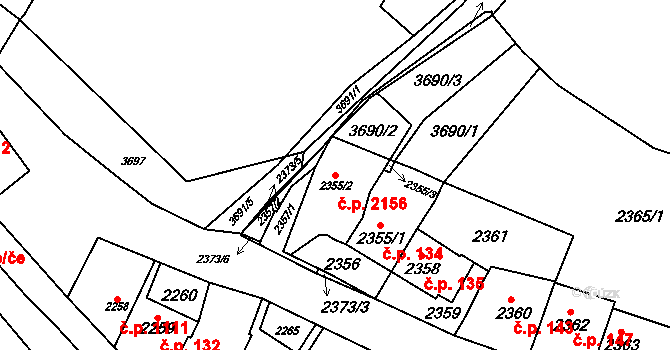 Řečkovice 2156, Brno na parcele st. 2355/2 v KÚ Řečkovice, Katastrální mapa