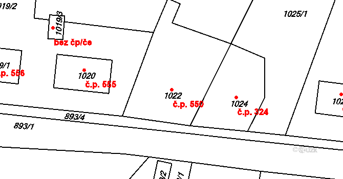 Kluč 550, Habartov na parcele st. 1022 v KÚ Habartov, Katastrální mapa