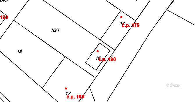 Velké Chvalovice 190, Pečky na parcele st. 15 v KÚ Velké Chvalovice, Katastrální mapa