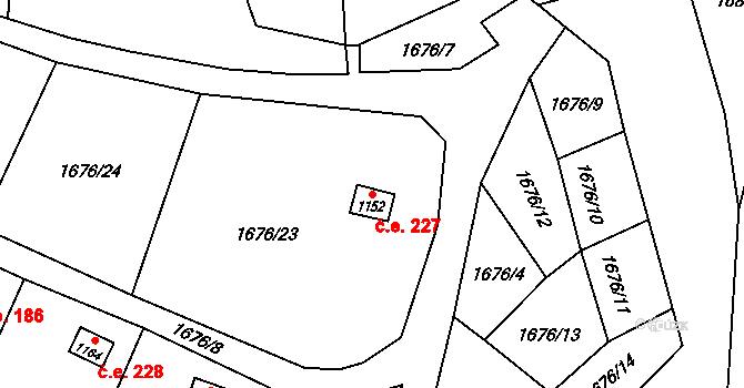 Rokytnice 227, Vsetín na parcele st. 1152 v KÚ Rokytnice u Vsetína, Katastrální mapa