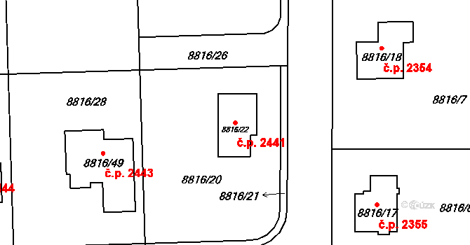 Mělkovice 2441, Žďár nad Sázavou na parcele st. 8816/22 v KÚ Město Žďár, Katastrální mapa