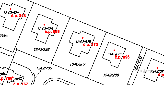 Jinonice 870, Praha na parcele st. 1342/676 v KÚ Jinonice, Katastrální mapa