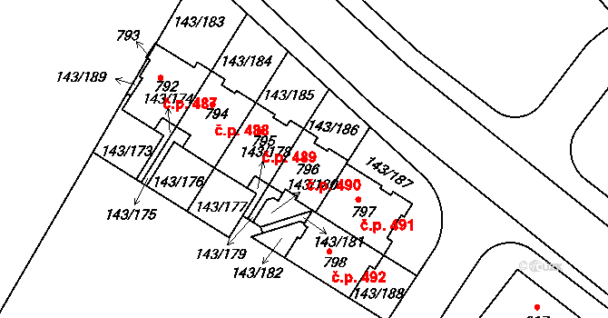 Strančice 490 na parcele st. 796 v KÚ Strančice, Katastrální mapa