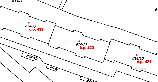 Pokratice 420, Litoměřice na parcele st. 614/11 v KÚ Pokratice, Katastrální mapa
