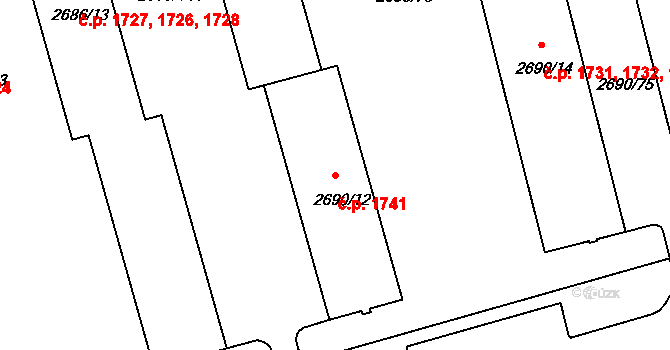 Benešov 1741 na parcele st. 2690/12 v KÚ Benešov u Prahy, Katastrální mapa