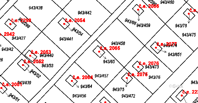 Velká Chuchle 2065, Praha na parcele st. 943/65 v KÚ Velká Chuchle, Katastrální mapa