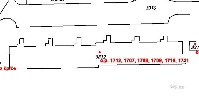 Žďár nad Sázavou 4 1707,1708,1709,1710,, Žďár nad Sázavou na parcele st. 3312 v KÚ Město Žďár, Katastrální mapa