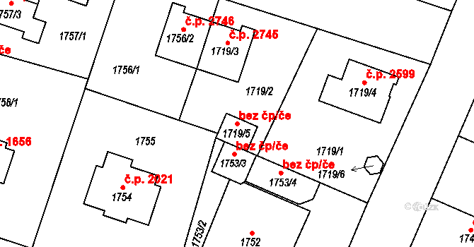 Teplice 39156818 na parcele st. 1719/5 v KÚ Teplice, Katastrální mapa