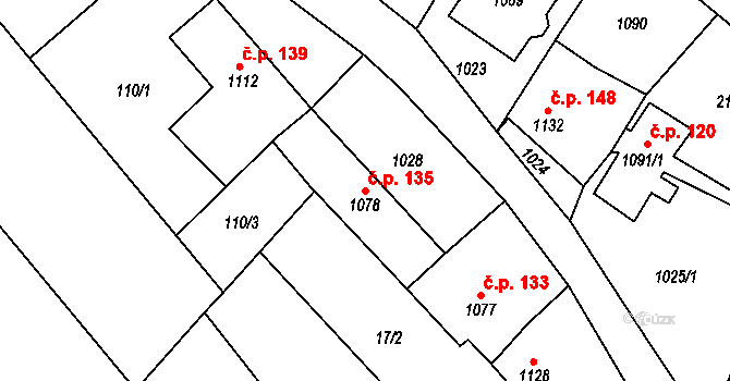 Racková 135 na parcele st. 1078 v KÚ Racková, Katastrální mapa