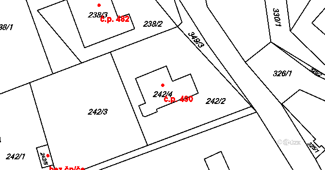 Štípa 490, Zlín na parcele st. 242/4 v KÚ Štípa, Katastrální mapa