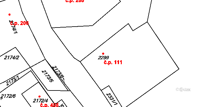Želechovice nad Dřevnicí 111 na parcele st. 2299 v KÚ Želechovice nad Dřevnicí, Katastrální mapa