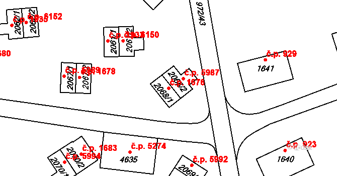 Zlín 1676 na parcele st. 2068/1 v KÚ Zlín, Katastrální mapa