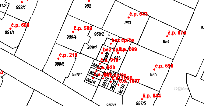 Děčín 42141818 na parcele st. 989/3 v KÚ Podmokly, Katastrální mapa