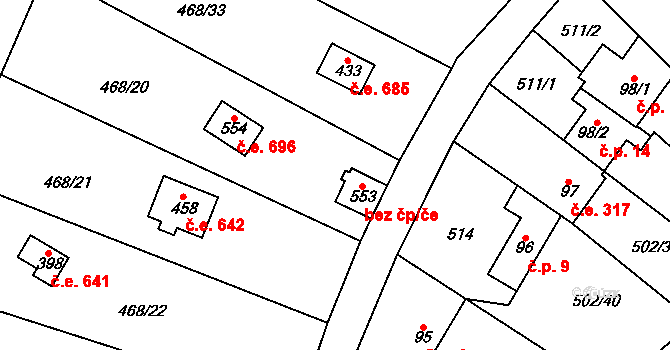 Třebotov 43159818 na parcele st. 553 v KÚ Třebotov, Katastrální mapa