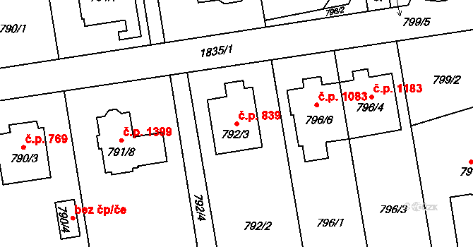 Kylešovice 839, Opava na parcele st. 792/3 v KÚ Kylešovice, Katastrální mapa