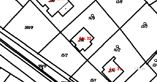 Kloboučky 32, Bučovice na parcele st. 292 v KÚ Kloboučky, Katastrální mapa