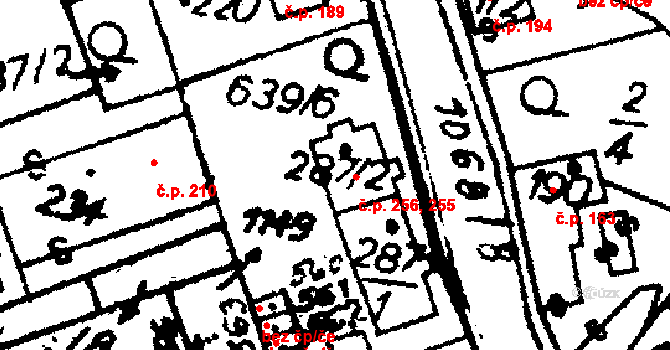 Hrochův Týnec 255,256 na parcele st. 287/1 v KÚ Hrochův Týnec, Katastrální mapa