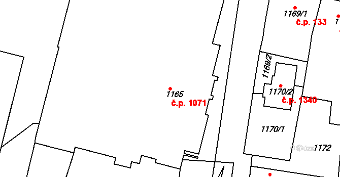 Nýřany 1071 na parcele st. 1165 v KÚ Nýřany, Katastrální mapa