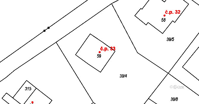 Dvořisko 33, Choceň na parcele st. 59 v KÚ Dvořisko, Katastrální mapa