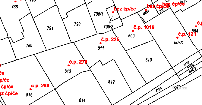 Třešť 225 na parcele st. 811 v KÚ Třešť, Katastrální mapa