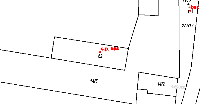 Rudná 554 na parcele st. 52 v KÚ Hořelice, Katastrální mapa