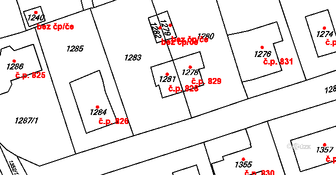 Černošice 828 na parcele st. 1281 v KÚ Černošice, Katastrální mapa